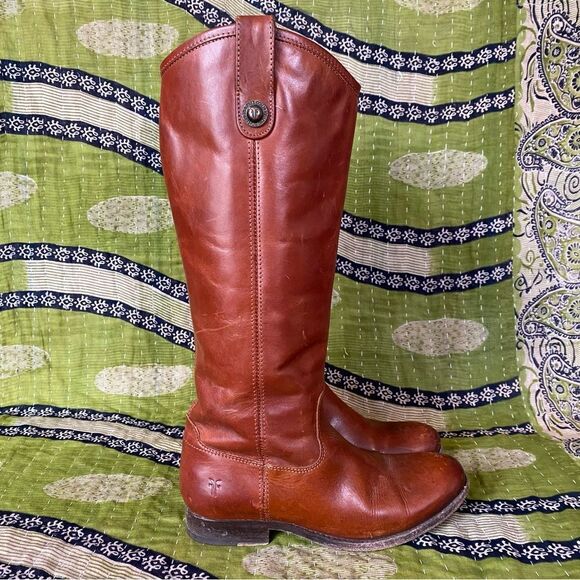 Frye Melissa Cognac Vintage Leather Riding Boots Size 6.5 - Picture 4 of 16